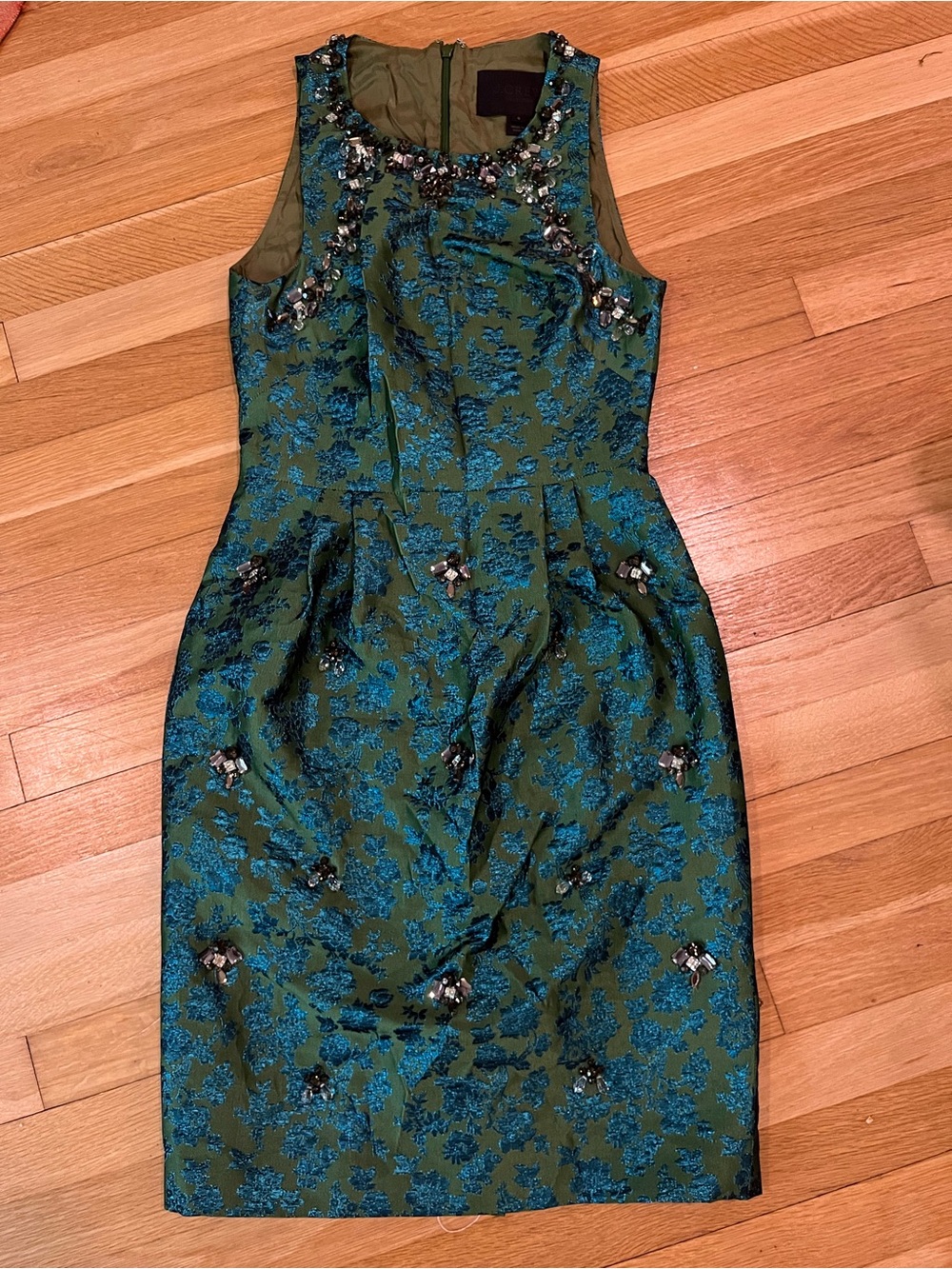 J. Crew collection embellished metallic teal sheath dress - Picture 2 of 5